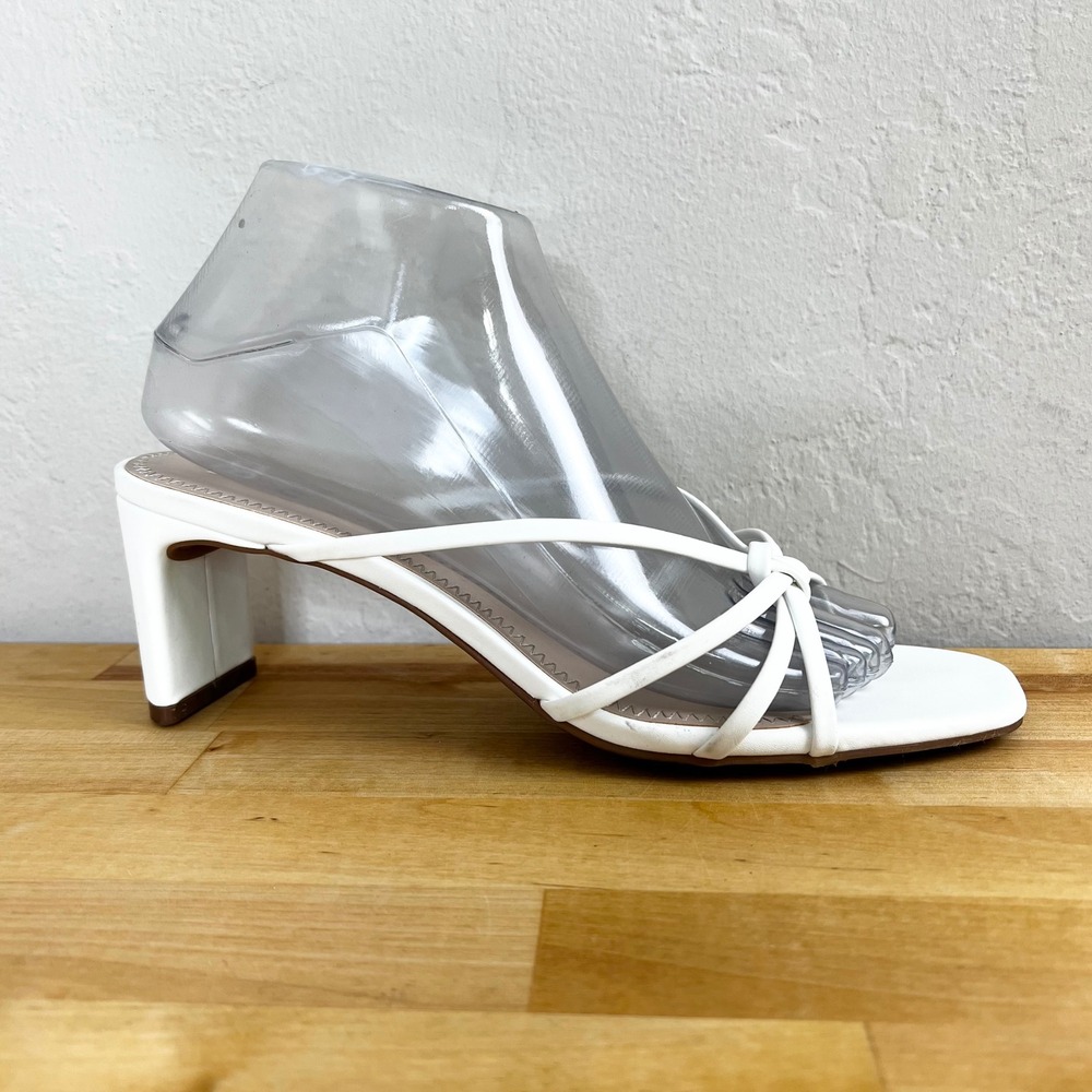 BP Square Toe Heeled Mules Sandal Knot Strap White‎ Block Heel Size 8.5